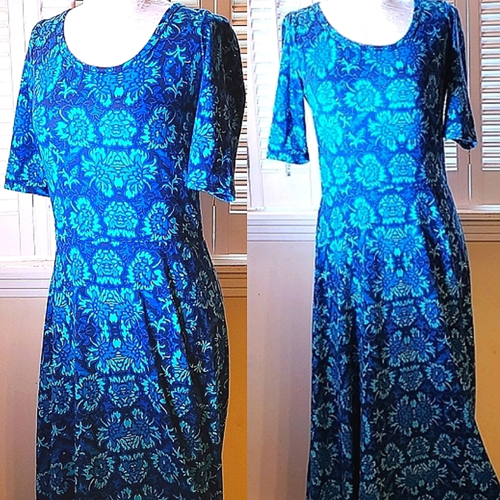 Lularoe • (L) Ana Teal Pattern Maxi Dress NEW WITH TAGS